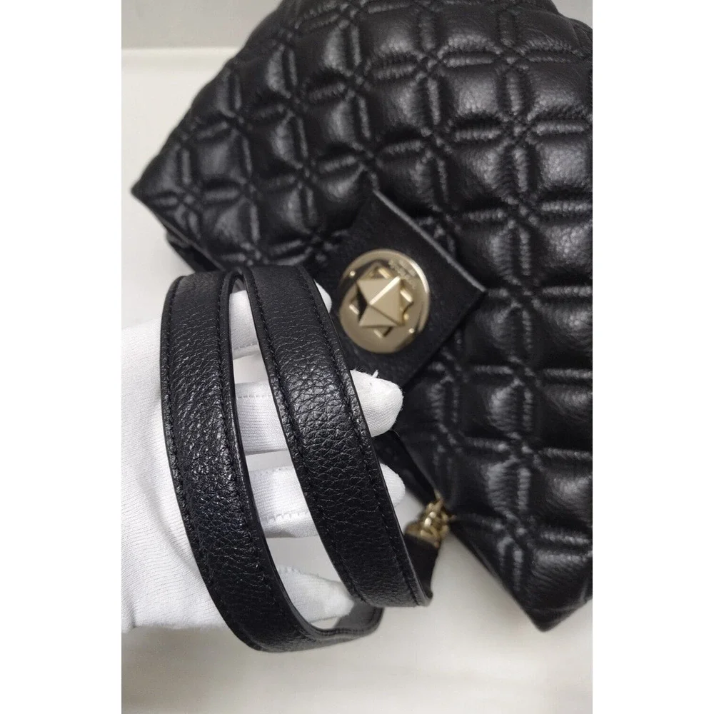 Kate Spade Black Leather Quilted Chain Strap Turnlock Satchel Shoulder Bag